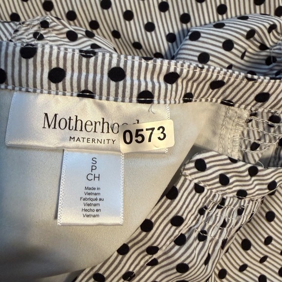 Motherhood Maternity Dress Black White Polka Dot Stripe Short Sleeve Size S - Picture 9 of 9